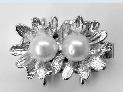 Perlschließe 2rhg. zwei Blumen mit 2 Perlen